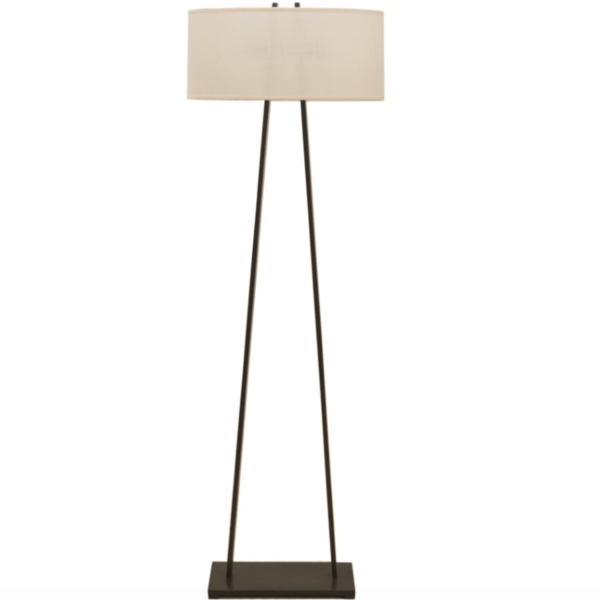 A Frame Bronze Floor Lamp with Fine Cream Linen Parchment Oval Shade