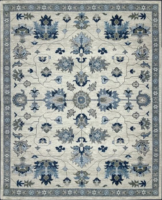 Peony Blue Hand Knotted Wool Rug