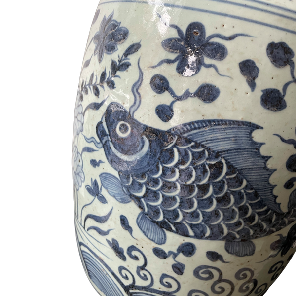 Tall Blue & White Fish Jar