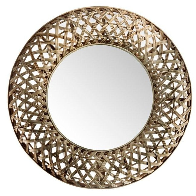 Plaited Round Rattan Mirror