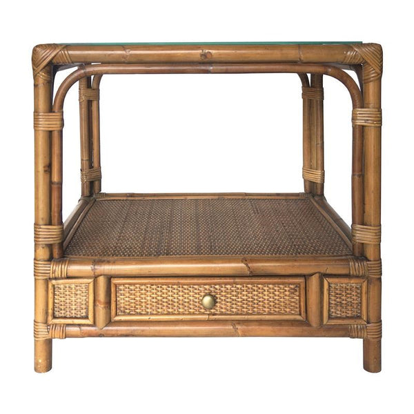 Rattan Side Table with Drawer