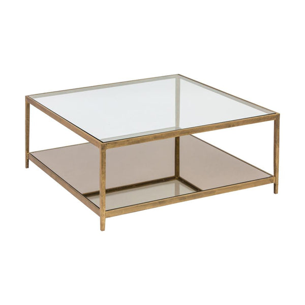 Antique Brushed Gold and Glass Square Coffee Table